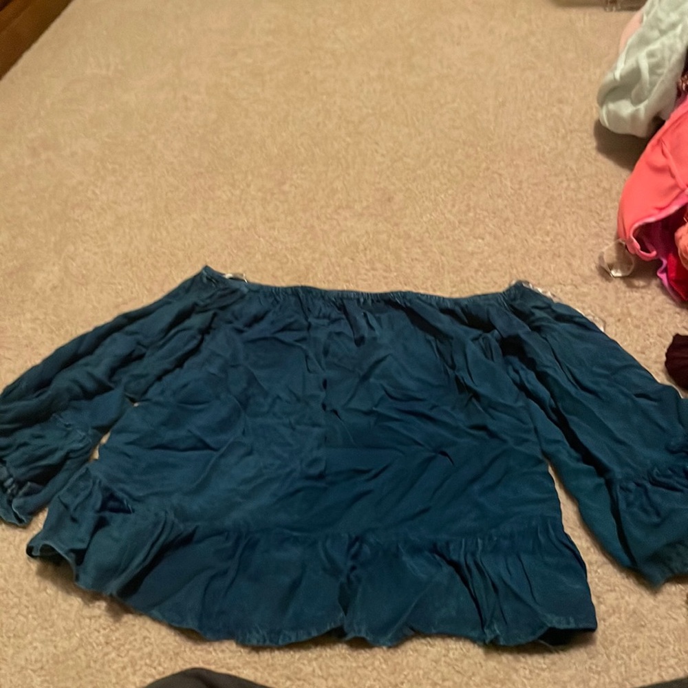 Blue off the shoulder blouse